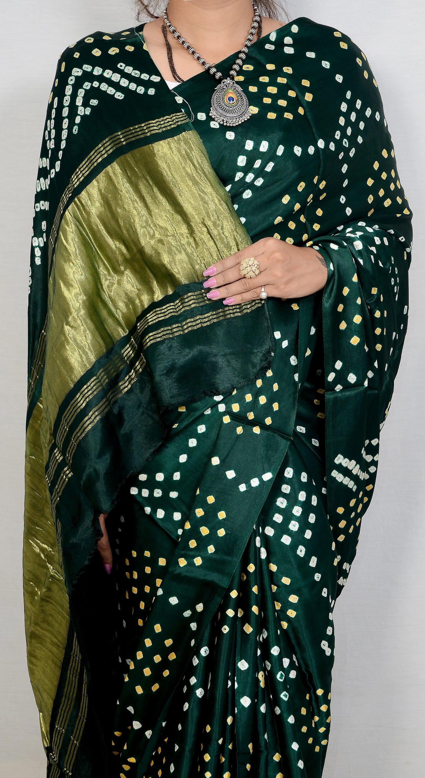 "Elegant Circle Motif Bandhani Saree in Modal Silk"