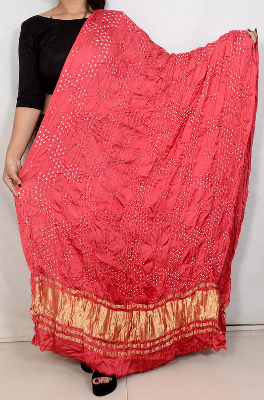 "Hand-tied Pink Bandhani Dupatta – Star Motif on Modal Silk Fabric"