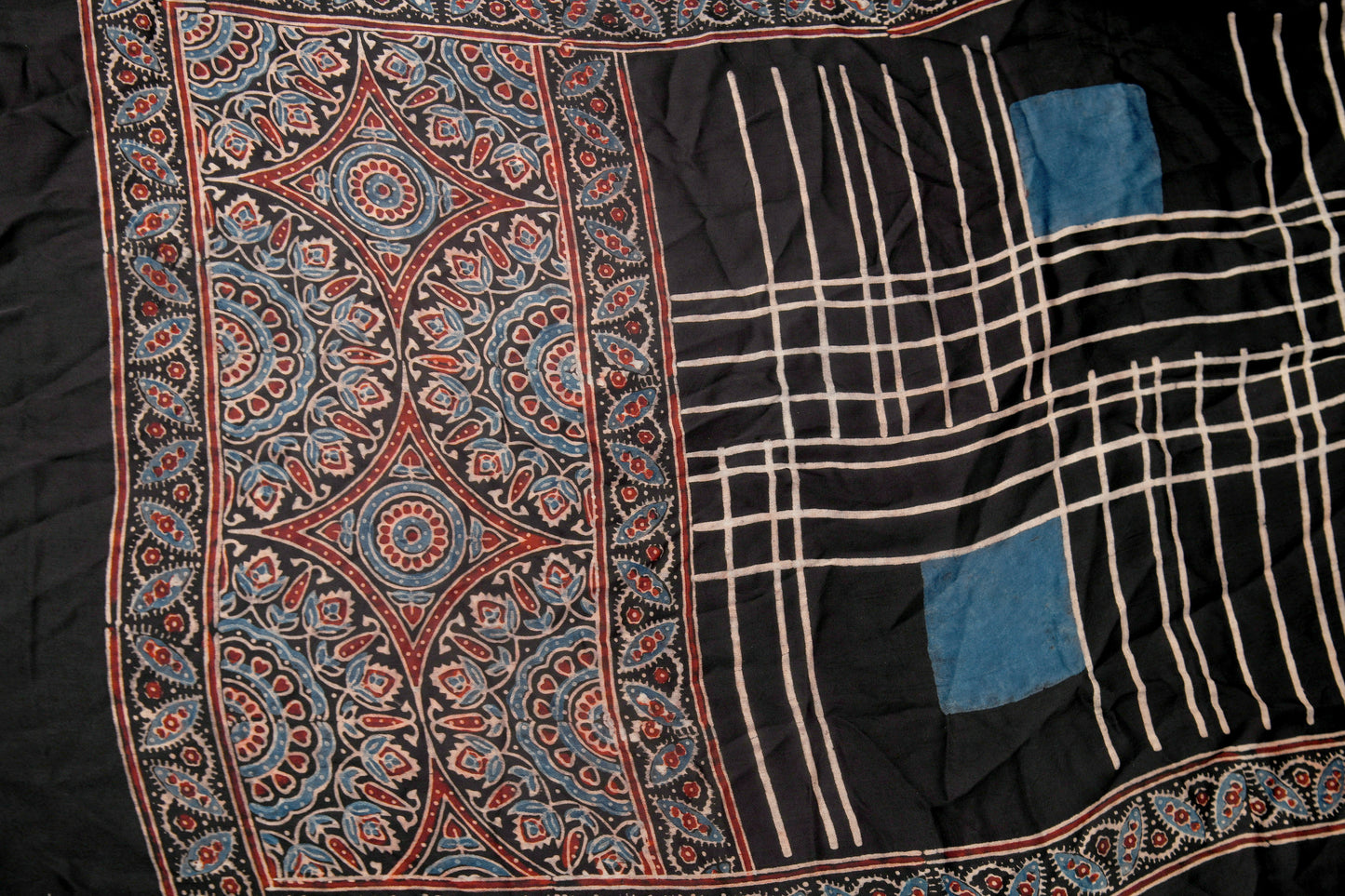 Black Ajrakh block print Stole
