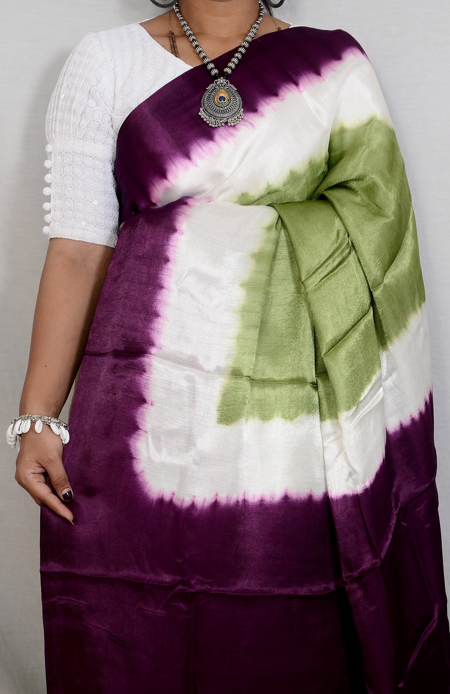 Ornate Legacy Green and Purple Modal Saree