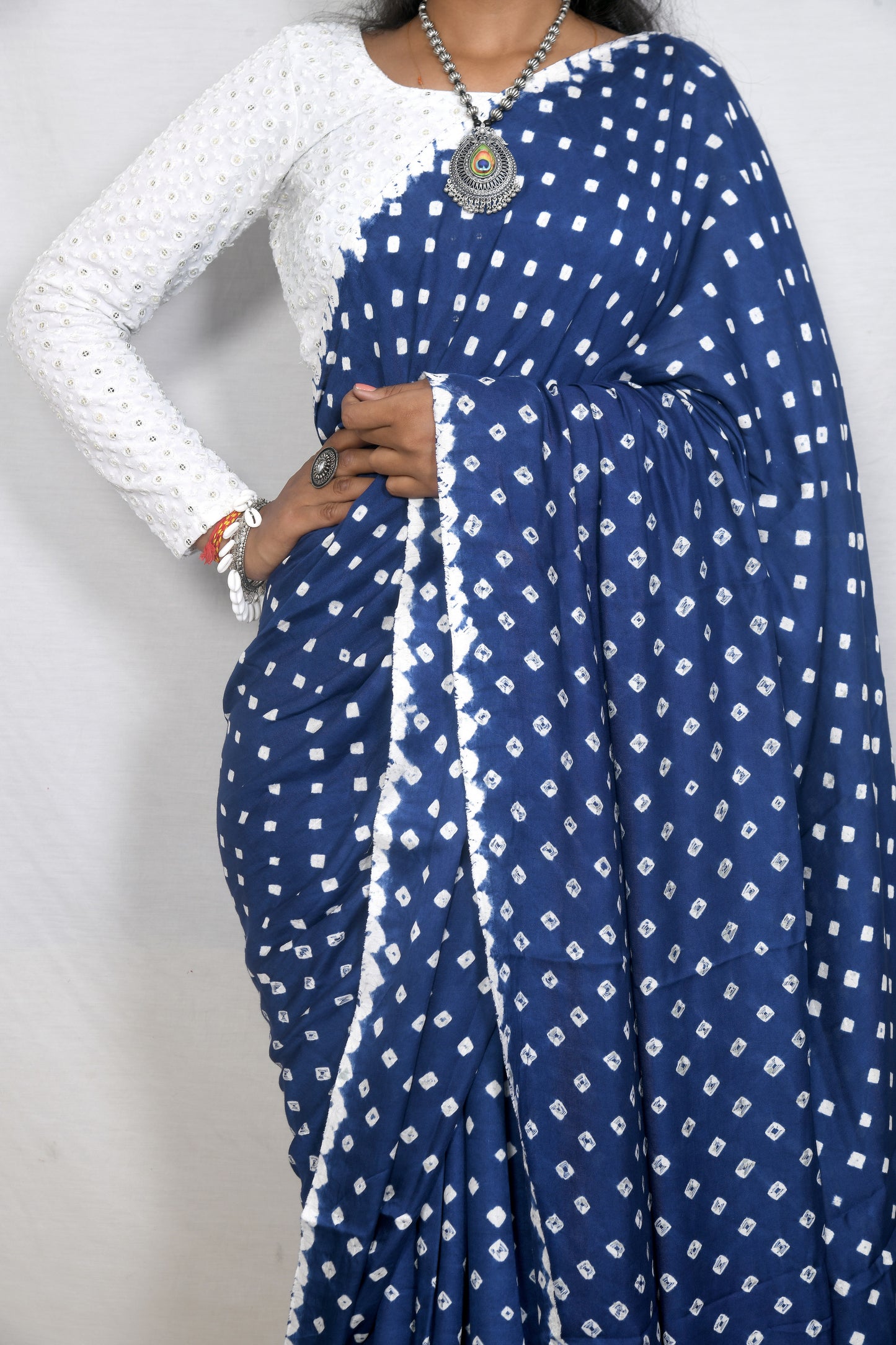 Serene Drape Royal blue bandhani saree