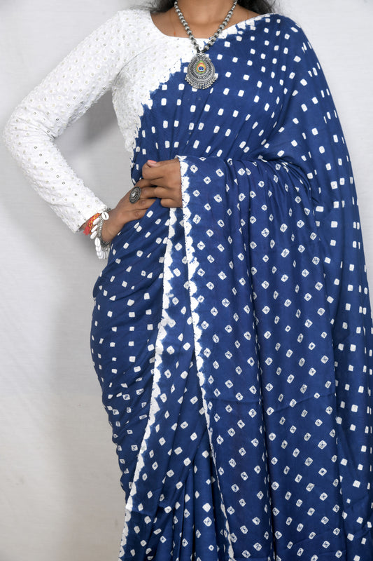 Serene Drape Royal blue bandhani saree