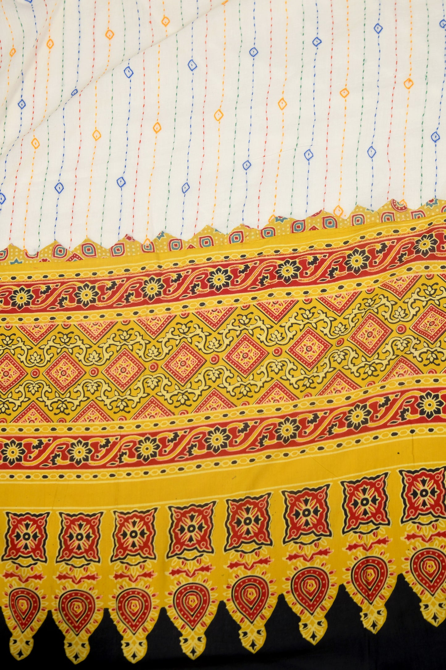 Desert hues Ajarakh white and yellow cotton dupatta
