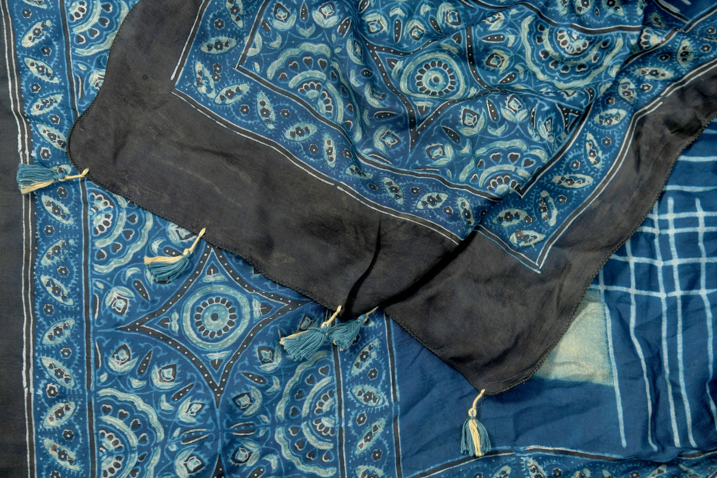 Blue Ajrakh block print stole