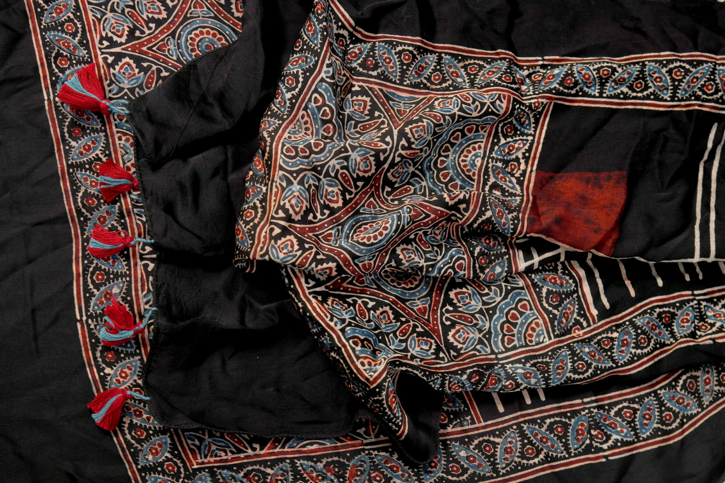 Black Ajrakh block print Stole