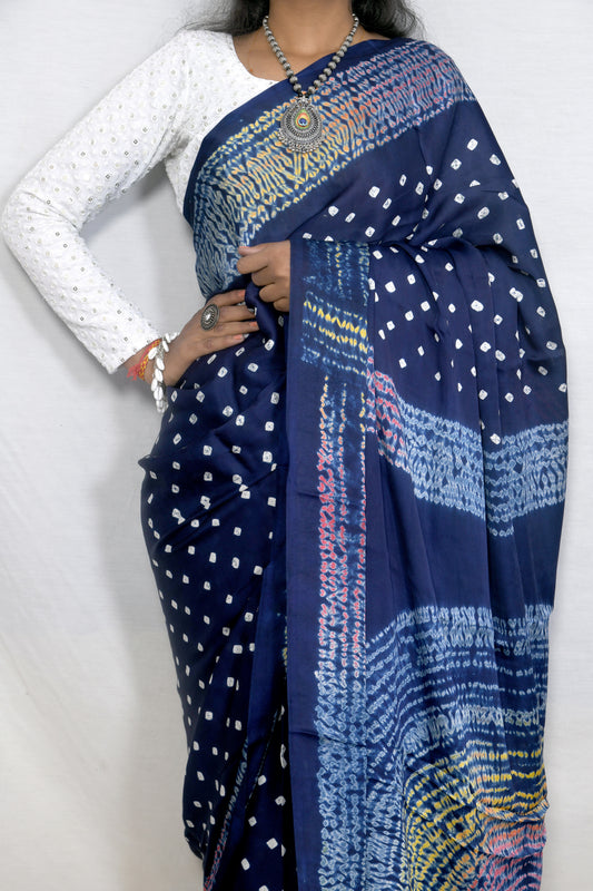 Shibori with multi colour motif Bandhej