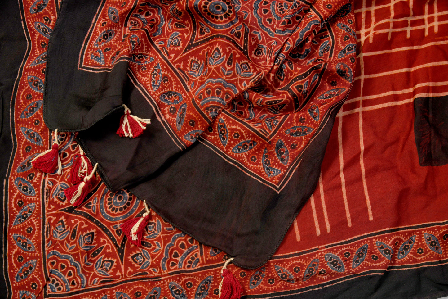 Red Ajrakh block print stole