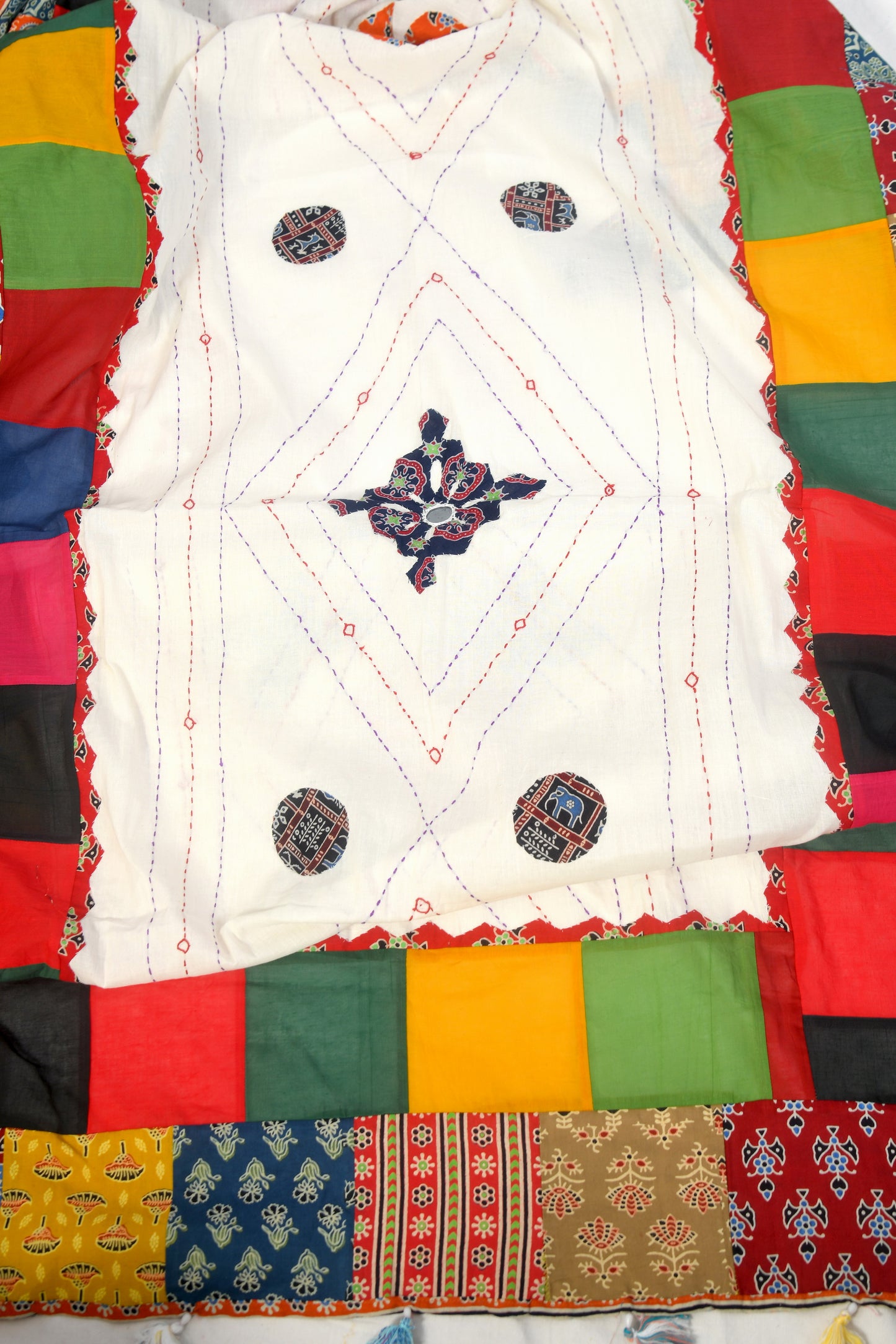 Earthy touch Ajarakh Multi patch cotton dupatta