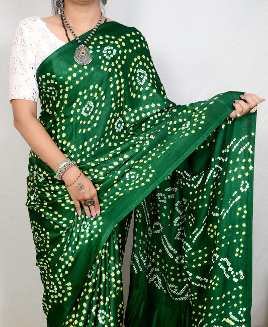 Eternal bloom dark green bandhani saree