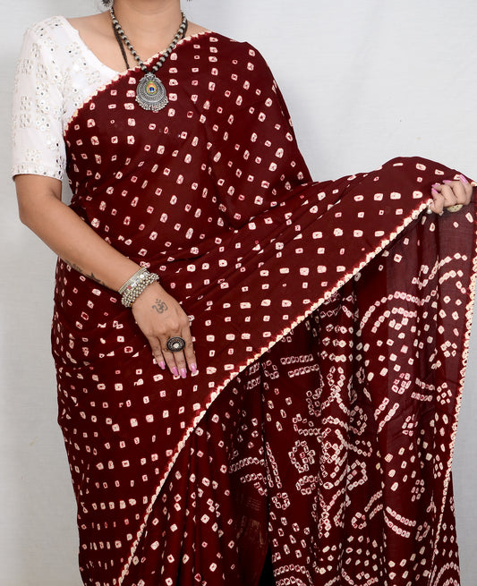 Maroon dani saree with edges