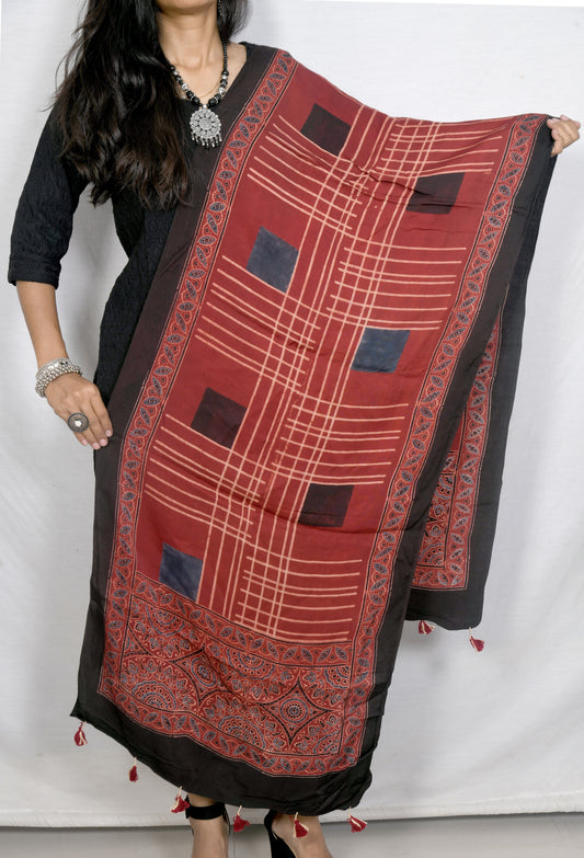 Red Ajrakh block print stole
