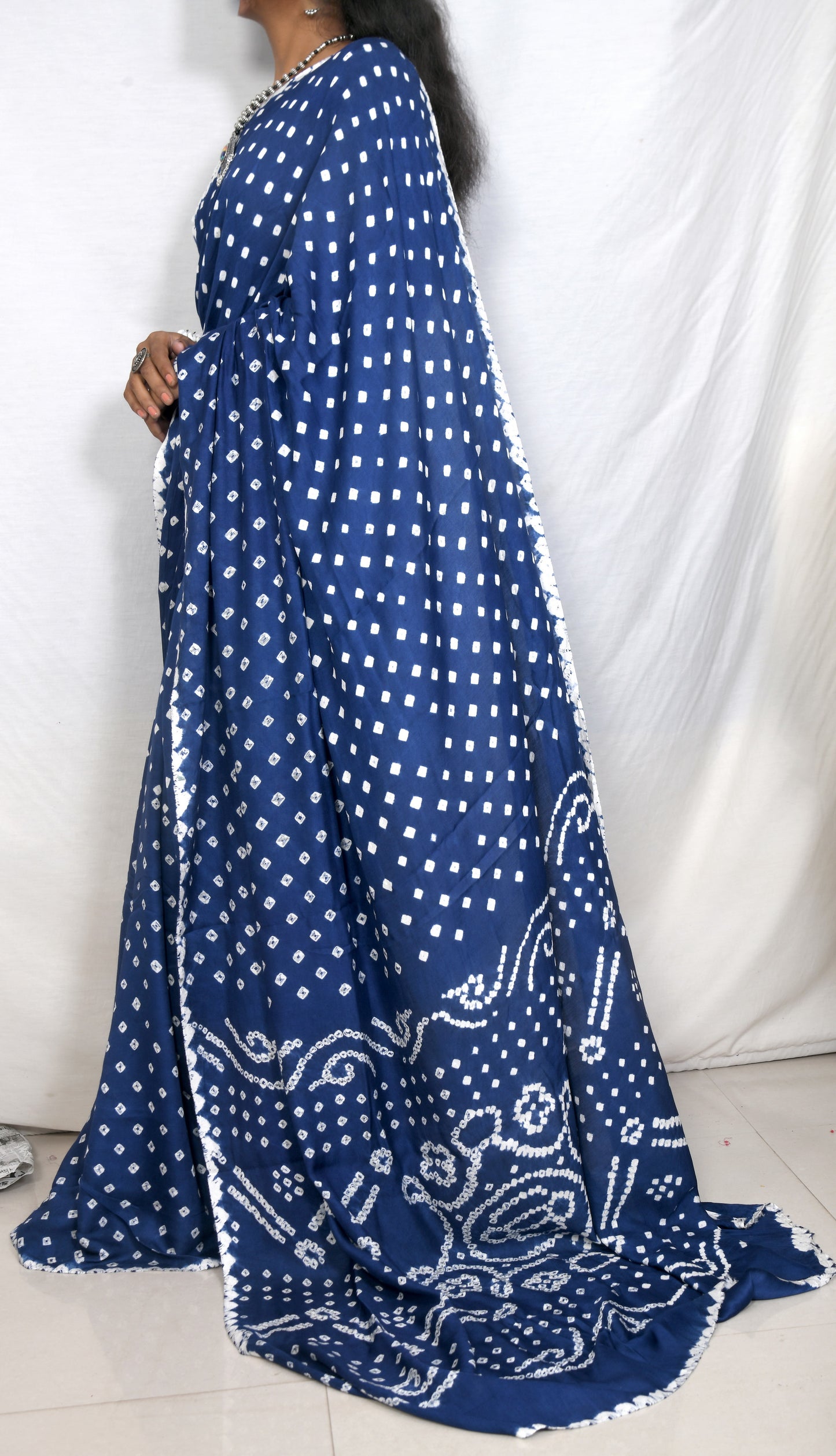 Serene Drape Royal blue bandhani saree