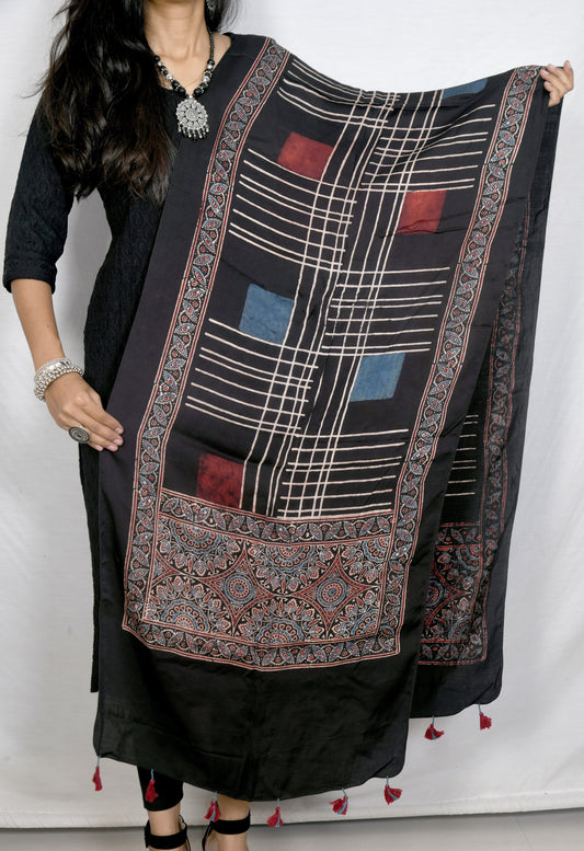 Black Ajrakh block print Stole