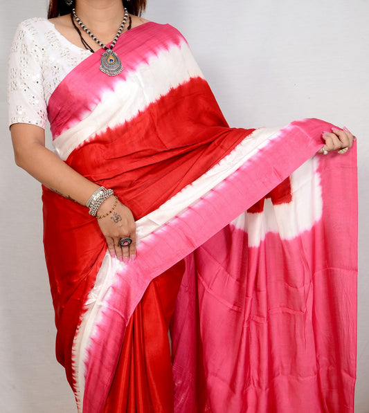 Regal Threadspink and red modal saree