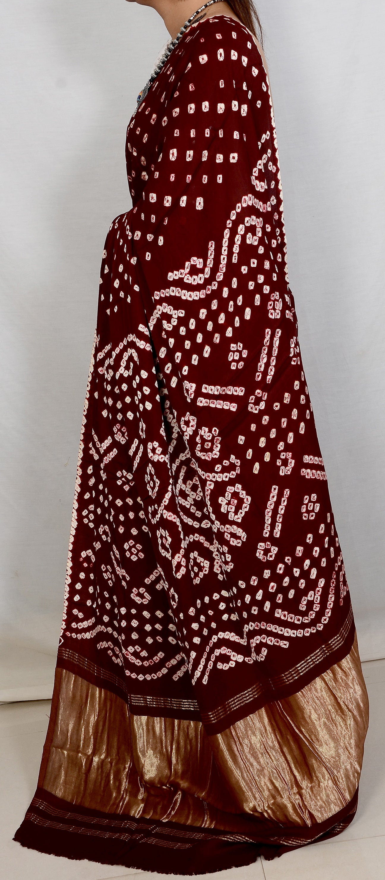 Maroon dani saree with edges