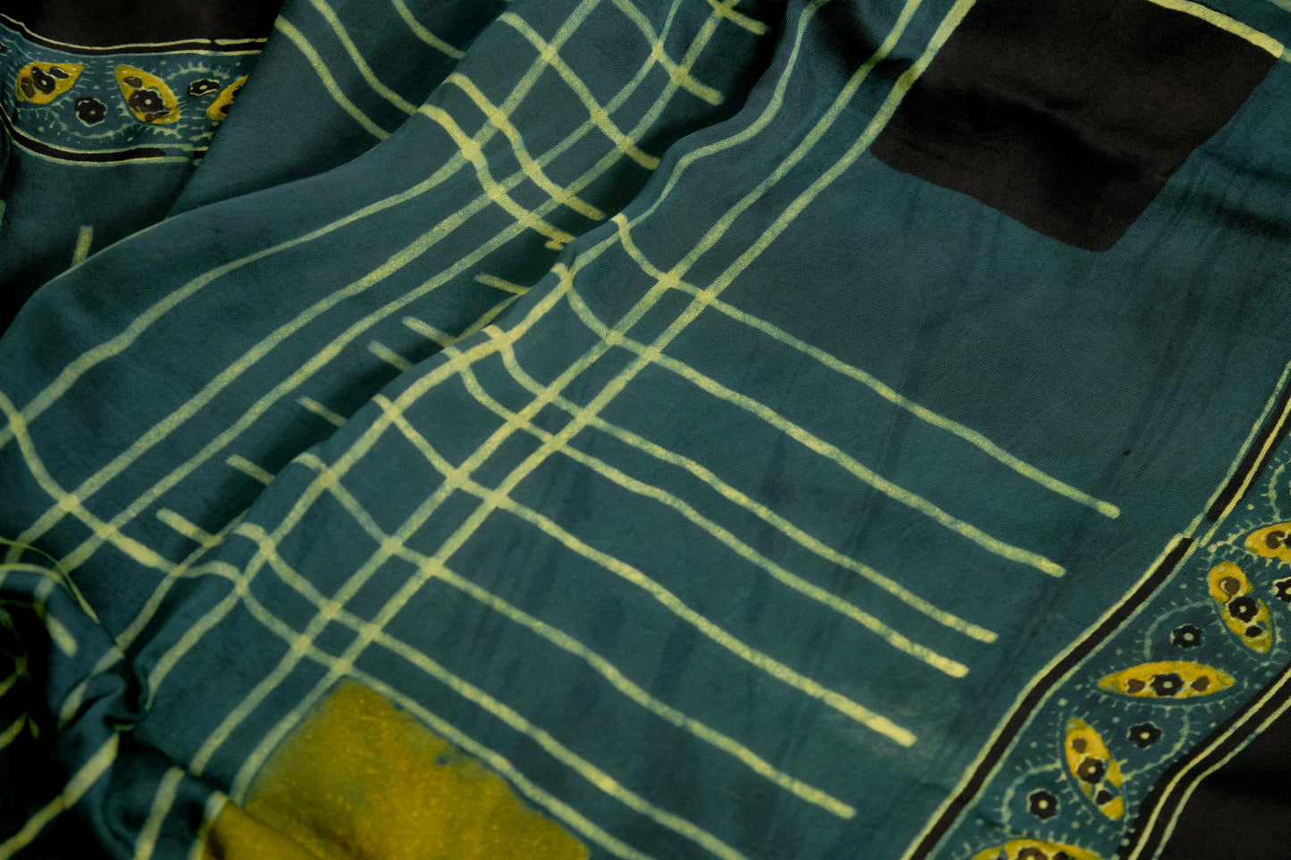 Green Ajrakh block print Stole