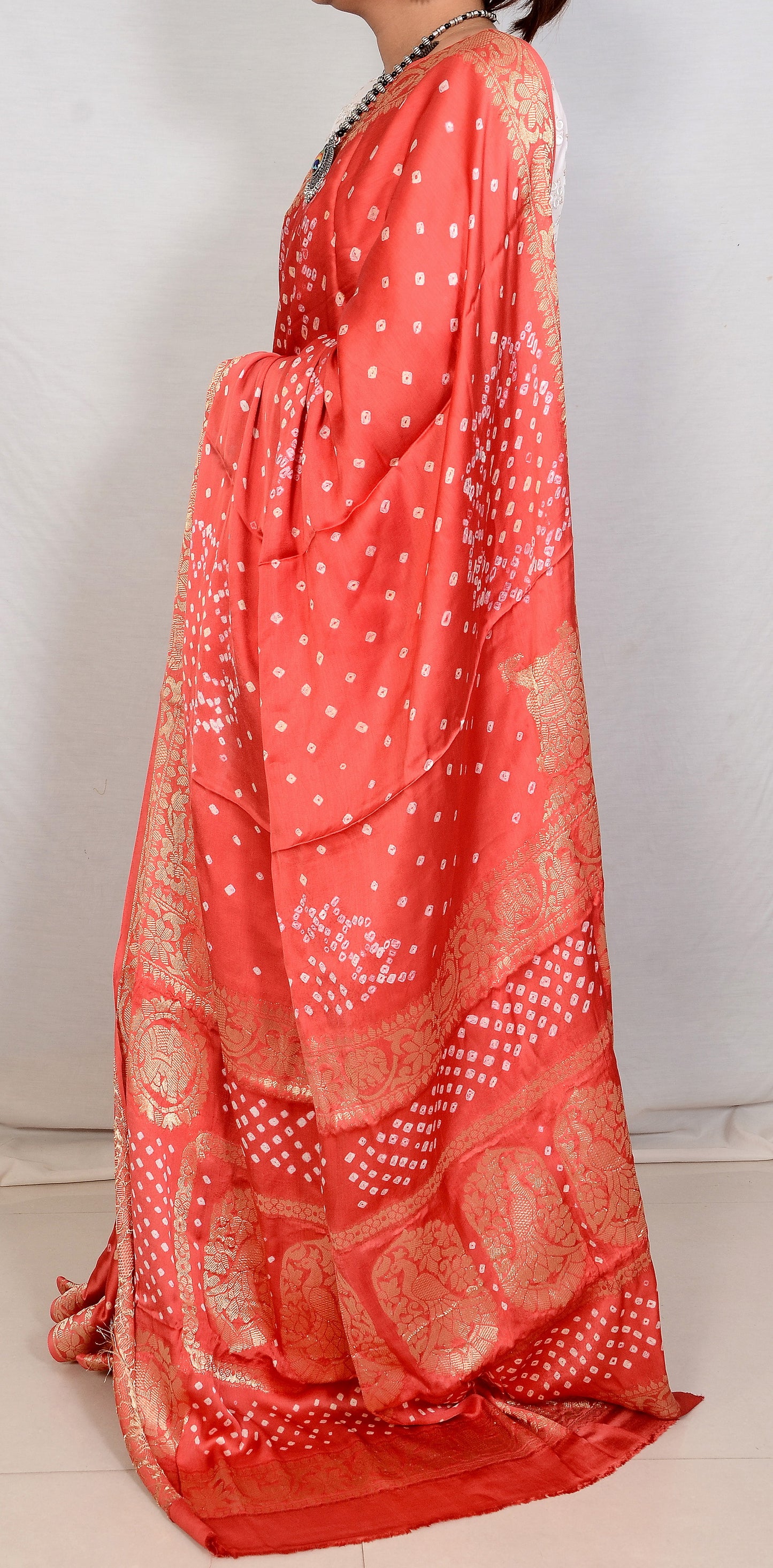 Pink Viscose Bandhani Saree with Japan Zari Work