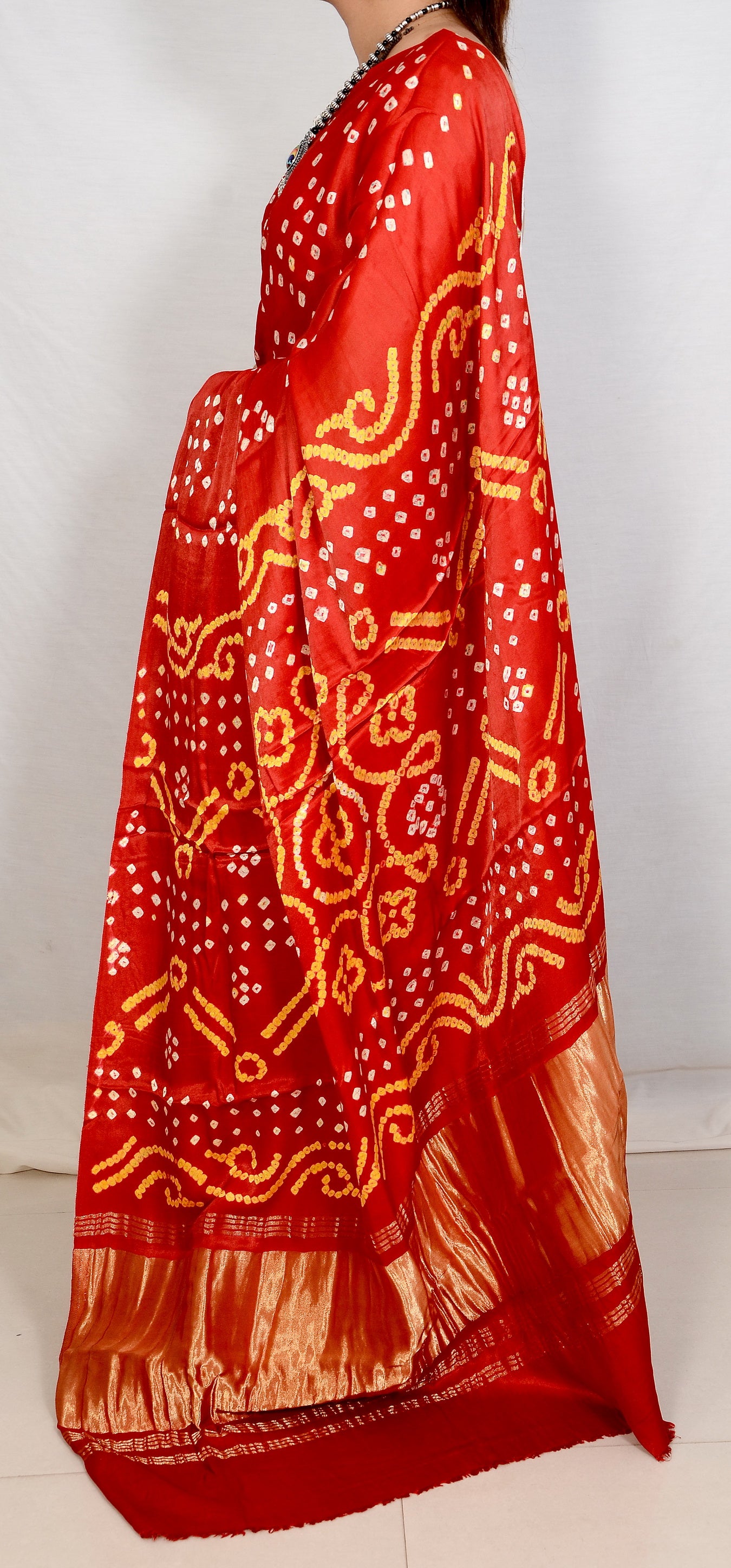 Eternal bloom blood red bandhani saree