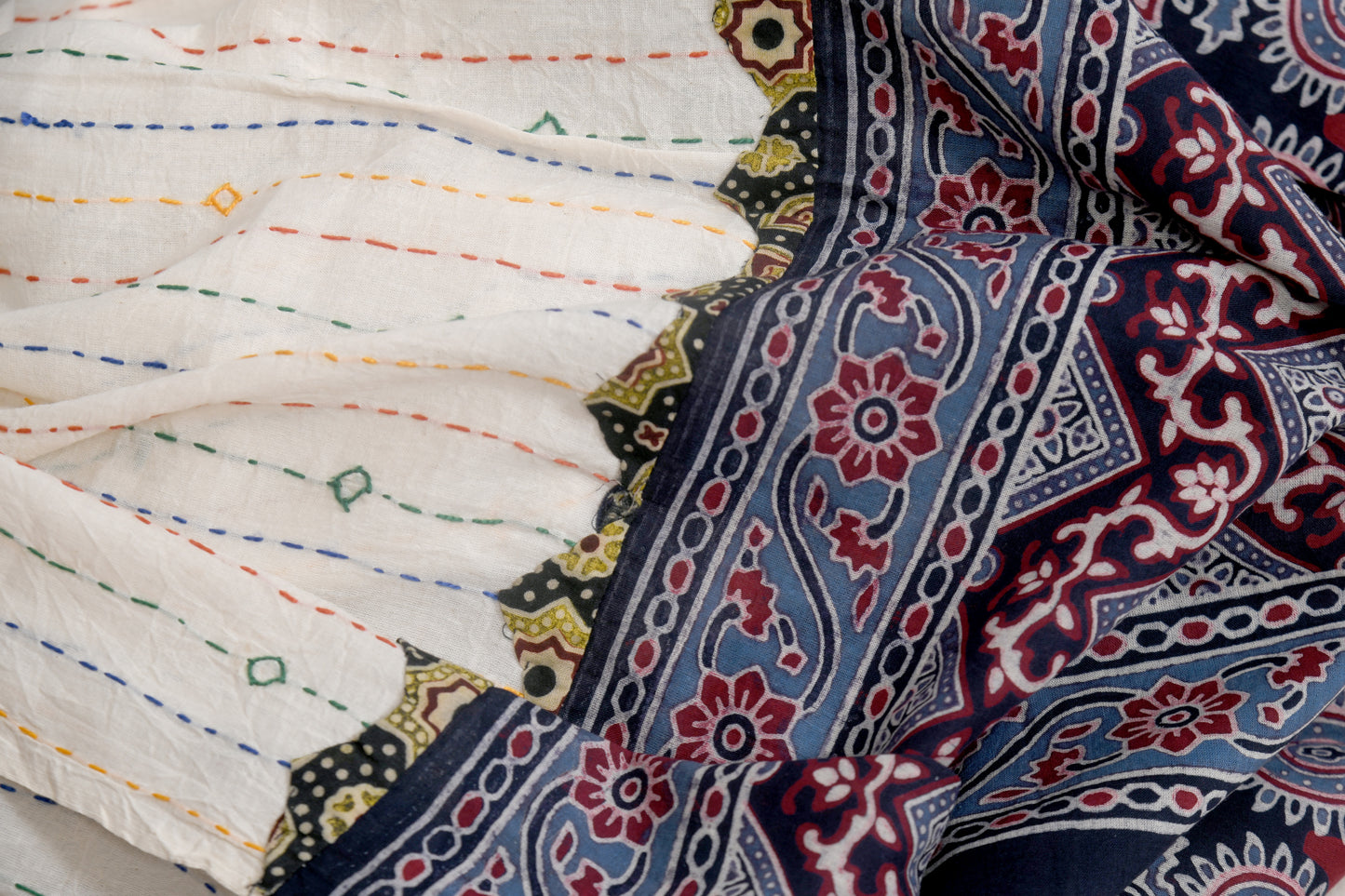 Elegant drift Ajarakh white and maroon cotton dupatta