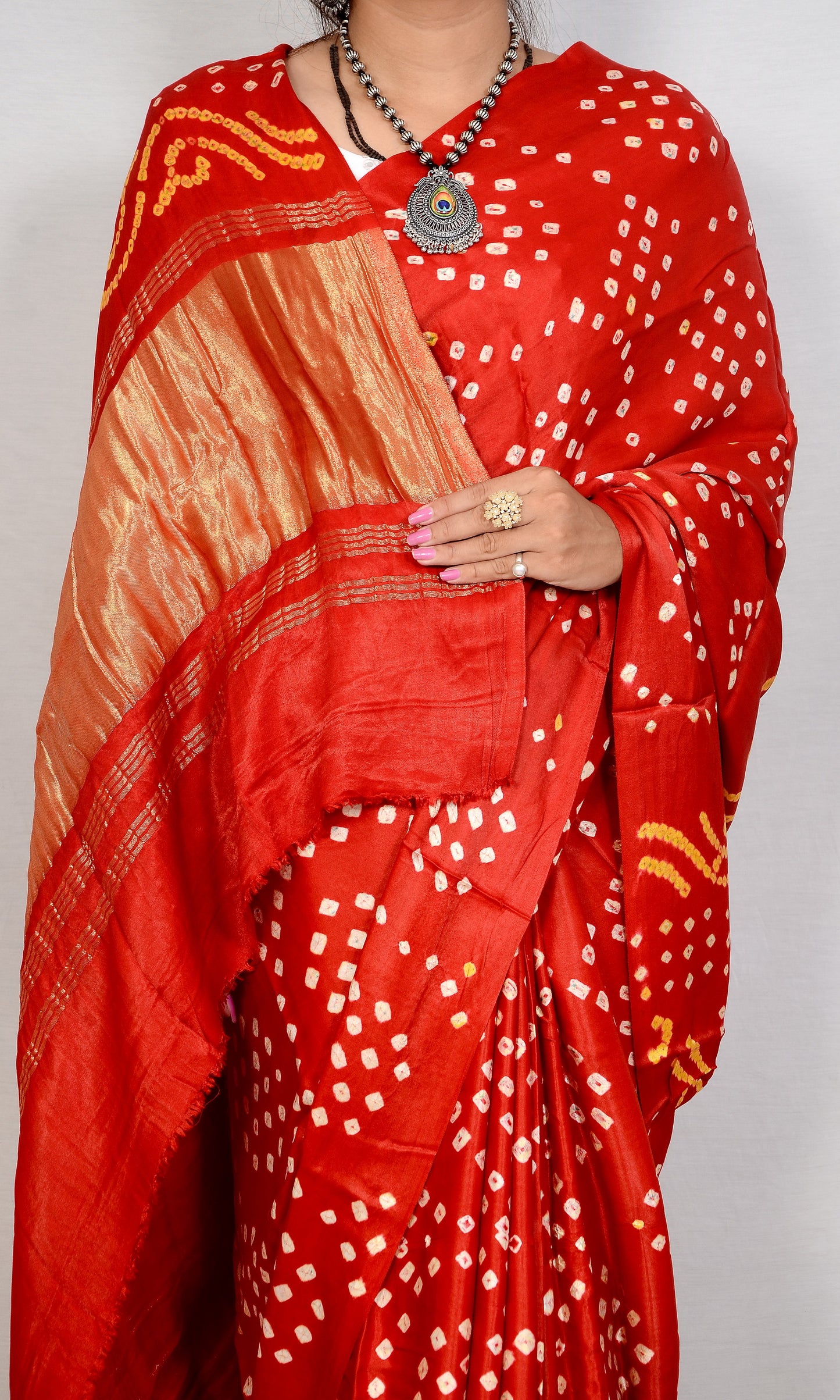 Eternal bloom blood red bandhani saree