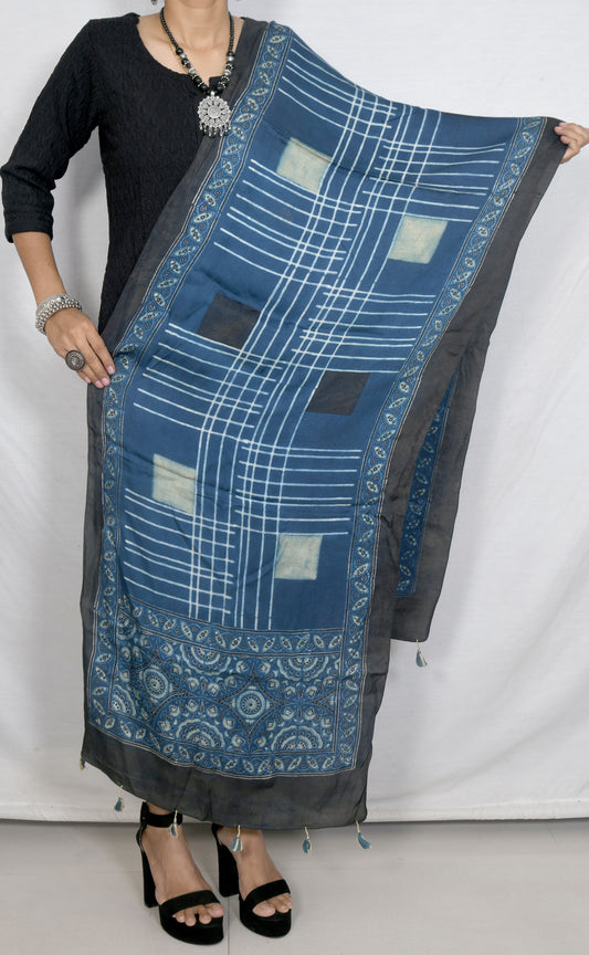 Blue Ajrakh block print stole