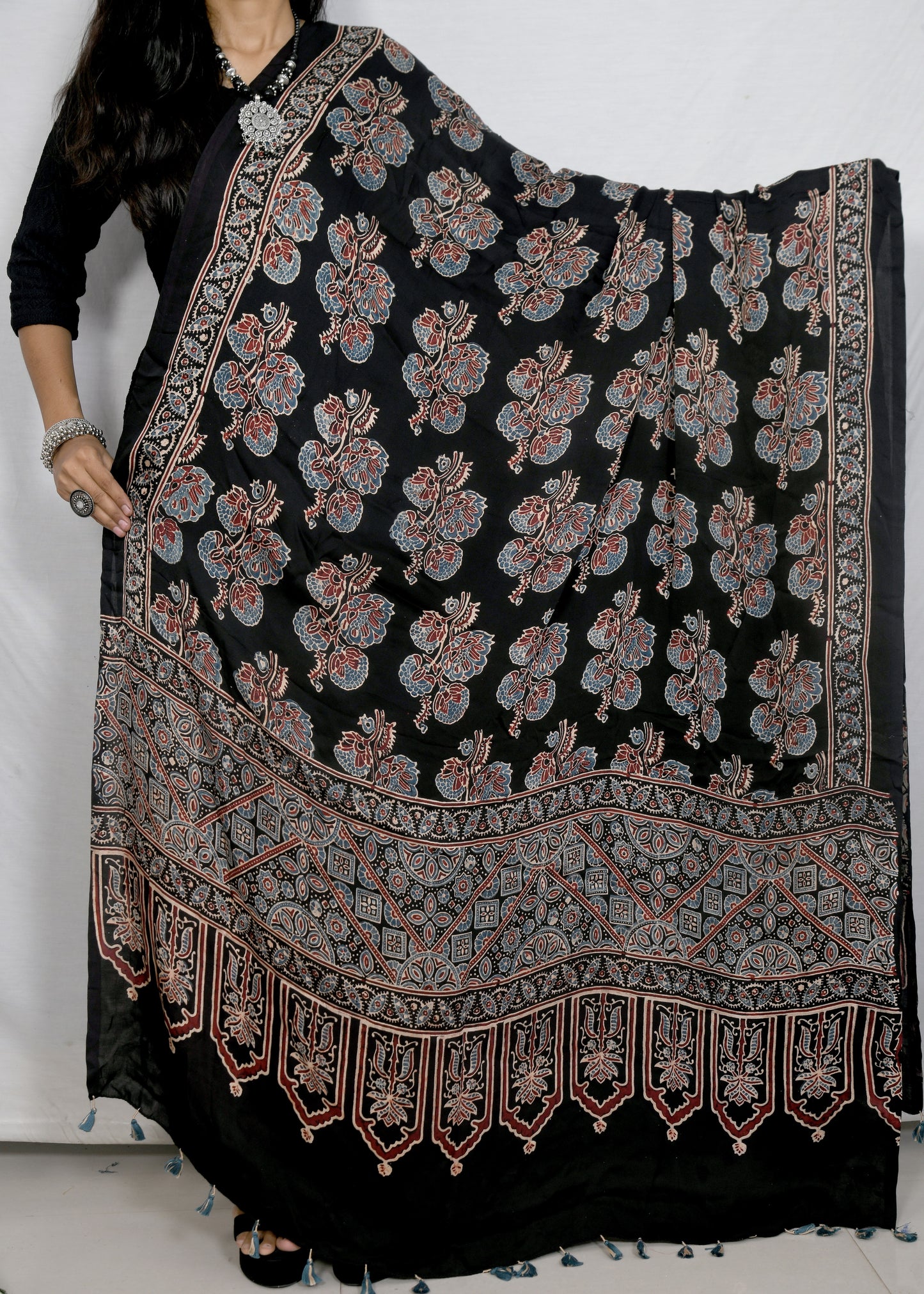 Desert hues Ajarakh black dupatta