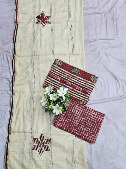 Premium cotton Ajarakh Block Print Red kurta -dupatta Material