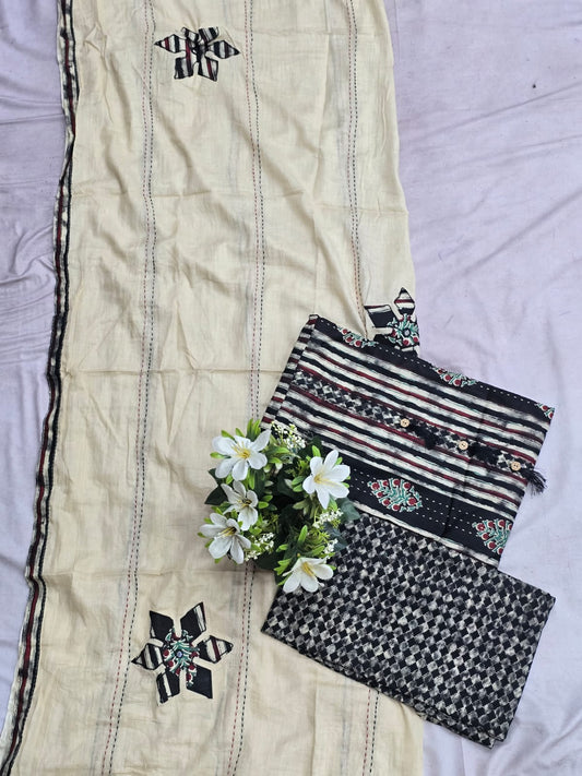 Premium cotton Ajarakh Block Print Black kurta -dupatta Material