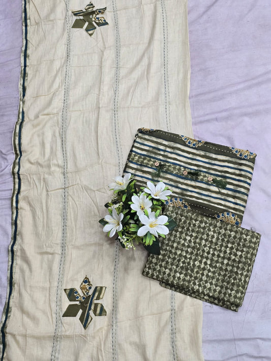 Premium cotton Ajarakh Block Print Mehndi kurta -dupatta Material